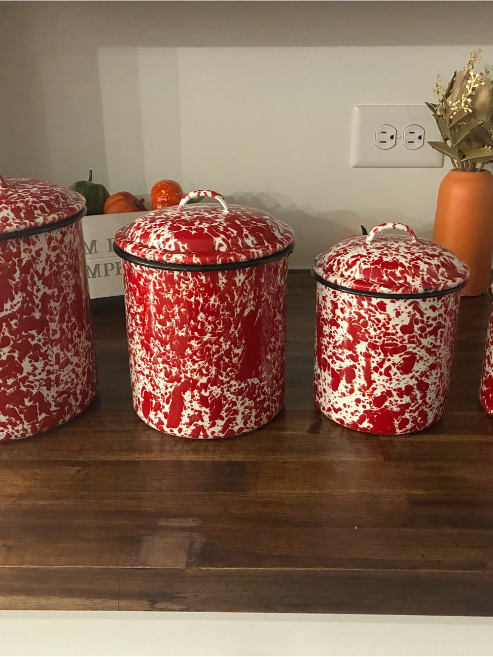 Red and White Speckled Enamel Canister Set - CGS International